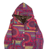 Sherpa Lined Womens Jacket Red Hooded Crazy Pattern S