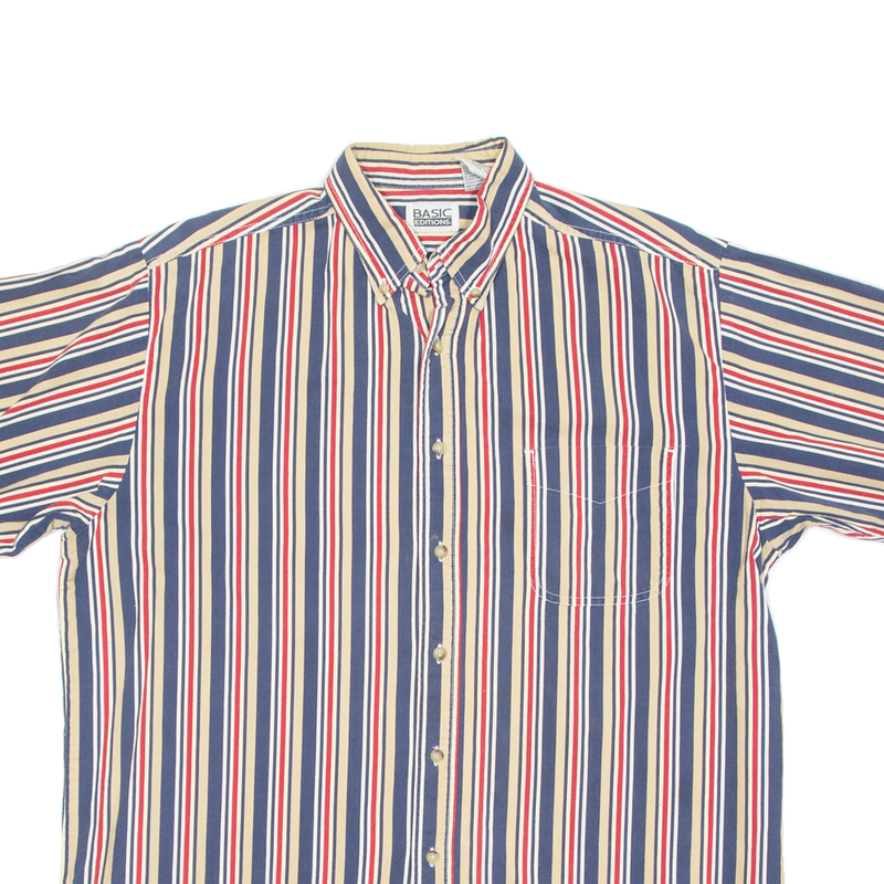 BASIC EDITIONS Mens Shirt Brown Striped L