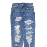 AMERICAN EAGLE Distressed Womens Jeans Blue Regular Mom Stone Wash W26 L28