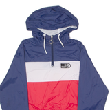 LA SHADY Womens Pullover Jacket Blue Nylon Hooded Colourblock M