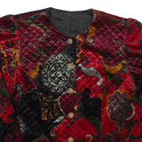 Quilted Womens Blazer Jacket Black Velvet 90s Crazy Pattern S