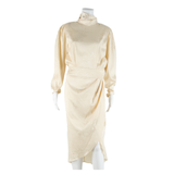 FASHION NOVA Womens Day Dress Beige Floral Long Sleeve Midi M