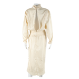 FASHION NOVA Womens Day Dress Beige Floral Long Sleeve Midi M