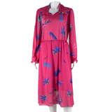 CHARLY Sheer Womens Day Dress Pink Floral Long Sleeve Midi M