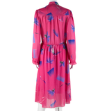 CHARLY Sheer Womens Day Dress Pink Floral Long Sleeve Midi M