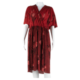 Womens Day Dress Red Floral Short Sleeve Knee Length M