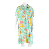 Womens Tea Dress Green Crazy Pattern Short Sleeve Knee Length M