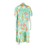 Womens Tea Dress Green Crazy Pattern Short Sleeve Knee Length M