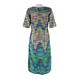 Womens Pencil Dress Green Crazy Pattern Short Sleeve Midi S