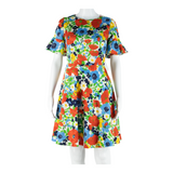 BED ROSE Womens Day Dress Blue Floral Short Sleeve Knee Length S