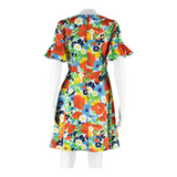 BED ROSE Womens Day Dress Blue Floral Short Sleeve Knee Length S