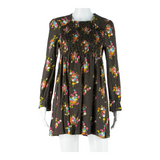Womens Day Dress Brown Floral Long Sleeve Short M