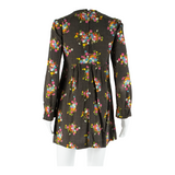 Womens Day Dress Brown Floral Long Sleeve Short M