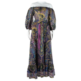 Sheer Womens Day Dress Purple Floral Long Sleeve Long S