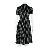 Womens Day Dress Black Spotted Short Sleeve Midi M