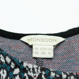 MONSOON Womens Skater Dress Black Crazy Pattern Short Sleeve Knee Length UK 10