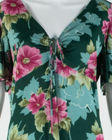 Womens Maxi Dress Green Floral Short Sleeve Long M