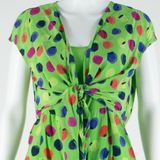 Womens Day Dress Green Spotted Sleeveless Knee Length M