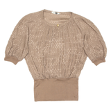 Womens Printed Top Brown 3/4 Sleeve Animal Print M