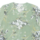 Womens Printed Blouse Green V-Neck Floral XL
