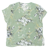 Womens Printed Blouse Green V-Neck Floral XL