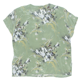 Womens Printed Blouse Green V-Neck Floral XL
