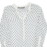 Sheer Womens Printed Blouse Grey V-Neck Long Sleeve Spotted XS