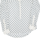 Sheer Womens Printed Blouse Grey V-Neck Long Sleeve Spotted XS