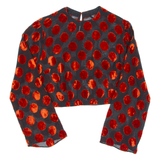 Sheer Womens Cropped Top Red Long Sleeve Spotted M