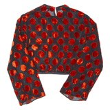 Sheer Womens Cropped Top Red Long Sleeve Spotted M