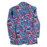 Blazer Style Womens Printed Shirt Purple Collared 90s Crazy Pattern M