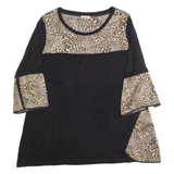 FIORELLA RUBINO Womens Oversized Top Black 3/4 Sleeve Animal Print M