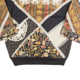 Womens Printed Top Black 3/4 Sleeve 90s Patchwork M