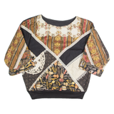 Womens Printed Top Black 3/4 Sleeve 90s Patchwork M