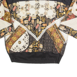 Womens Printed Top Black 3/4 Sleeve 90s Patchwork M