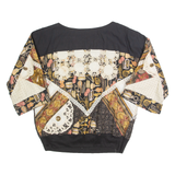 Womens Printed Top Black 3/4 Sleeve 90s Patchwork M