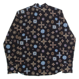 MONTON Necktie Womens Printed Shirt Black High Neck Long Sleeve M
