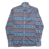 Womens Printed Shirt Blue Collared Long Sleeve 90s Fair Isle S