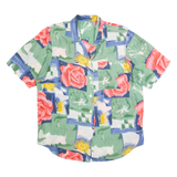 Womens Printed Shirt Green Collared 90s Patchwork L