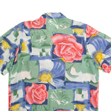 Womens Printed Shirt Green Collared 90s Patchwork L