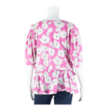 Stretch Peplum Womens Printed Blouse Pink Floral L
