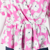 Stretch Peplum Womens Printed Blouse Pink Floral L