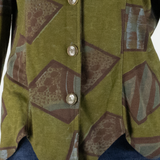 Stretch Button Up Womens Printed Shirt Green 90s Crazy Pattern M