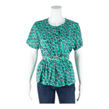 PAUL MAUSER Peplum Womens Printed Blouse Green 90s Crazy Pattern M