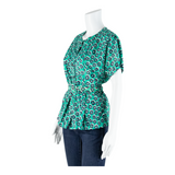 PAUL MAUSER Peplum Womens Printed Blouse Green 90s Crazy Pattern M