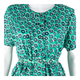 PAUL MAUSER Peplum Womens Printed Blouse Green 90s Crazy Pattern M