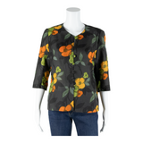 COUTURE BOOG Button Up Womens Printed Blouse Black 3/4 Sleeve Floral M