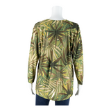 CHEVAL Stretch Womens Printed Top Green 3/4 Sleeve 90s Floral L