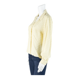 Womens Blouse Shirt Cream Collared Long Sleeve 90s Striped M