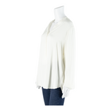 Womens Blouse White Button Neck Long Sleeve L